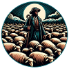 Shepherds and flock of sheep