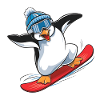 Penguin Winter Snowboarder on Snowboard