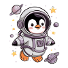 Cute penguin astronaut in space