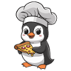 Penguin pizzaïolo avec pizza