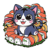 Cute kawaii cat loves sushi