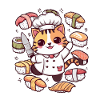 Cute kawaii cat loves sushi