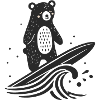 Surfing Bear – Playful Animal Illustration