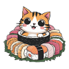 Cute kawaii cat loves sushi