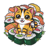 Cute kawaii cat loves sushi