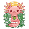Kawaii Axolotl Loves Green Tea