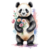Panda avec des fleurs - Aquarelle