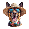 German Shepherd with Straw Hat & Sunglasses