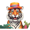 Whimsical Tiger with Sun Hat