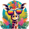 Vibrant Jungle Giraffe with Sunglasses