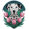 Dalmatien mignon avec des tulipes