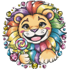 Cute kawaii lion with candy