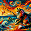 Cat catches fish