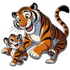 Tiger mother with young frolicking
