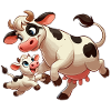 Vache mère avec enfant gambadant