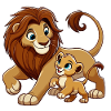 Lion father with child frolicking