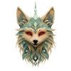 Mystical fox with piercing red eyes.