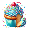 Blauer Cupcake mit bunten Streuseln