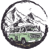 Retro Camper in Mountain Circle