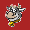 Cheerful illustration of a cow's head.