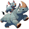 Rhinoceros with child frolicking