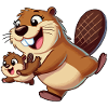 Beaver mother with child frolicking