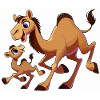 Camel mother with child frolicking