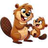 Beaver mother with child frolicking
