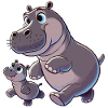 Mère hippopotame avec enfant gambadant
