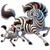 Zebra-Mutter mit herumtollendem Kind