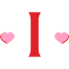 Letter i red hearts