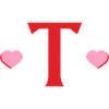 Lettre t cœurs rouges
