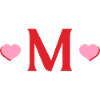 Letter m red hearts