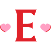 Letter e red hearts