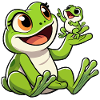 Grenouille mère avec enfant gambadant