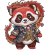 Panda roux avec dragon chinois