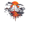Volcanic landscape with dramatic sunset