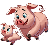 Pig mother and child frolicking