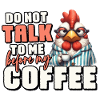 Grumpy rooster with coffee