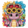Kawaii Cartoon Dragon with Crown