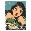 Cartoon Mermaid and Green Fish