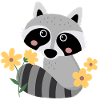 Little raccoon with flowers