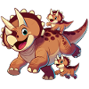 Triceratops mom and kids frolicking