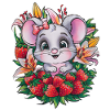 Kawaii Mouse with Strawberries & Lillies