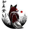Kitsune Kawaii Japoński pejzaż - kanji