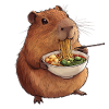Capybara mange des ramen