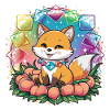 Cartoon Kawaii Fox with Peaches