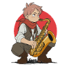 Boy plays saxophone