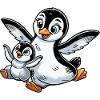 Pingouin mère et enfant gambadant