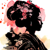 Colorful flower geisha silhouette for Japan fans